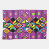 Niedliche lila, orangefarbene Mochill-Kunst Geschirrtuch (Horizontal)