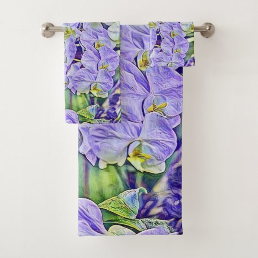 Niedliche lila Orchideen Blume Aquarell Badhandtuch Set (Insitu)