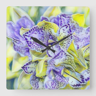 Niedliche lila Orchideen Blume Aquarell Quadratische Wanduhr