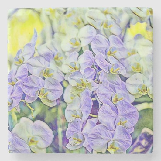 Niedliche lila Orchideen Blume Aquarell Steinuntersetzer (Vorderseite)