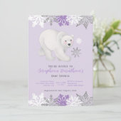 Niedliche Lila Polar Bear Baby Dusche Einladung (Stehend Vorderseite)