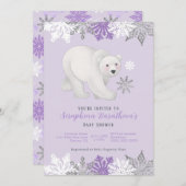 Niedliche Lila Polar Bear Baby Dusche Einladung (Vorne/Hinten)
