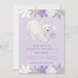 Niedliche Lila Polar Bear Baby Dusche Einladung