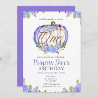 Niedliche Lila Pumpkin Blume Wasserfarbe 1. Geburt Einladung