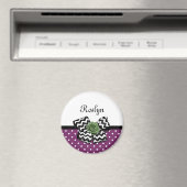 Niedliche Lila Punkte Grüne Rose Zickzack Bow mit  Magnet (In Situ (Geschirrspüler))