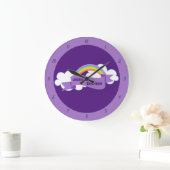 Niedliche Lila Rainbow Monogram Girls Schlafzimmer Große Wanduhr (Zuhause)