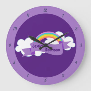 Niedliche Lila Regenbogen Monogramm Mädchen Schlaf Große Wanduhr