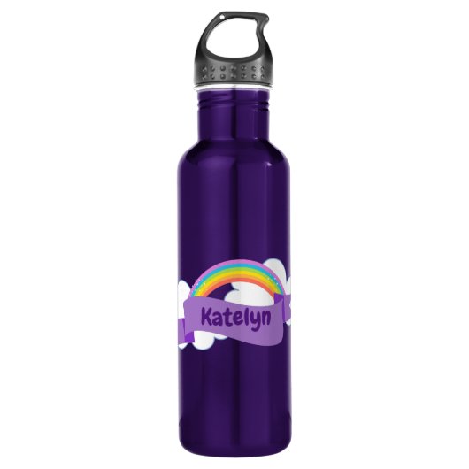 Niedliche Lila Regenbogenmonogramm Girl Edelstahlflasche (Vorderseite)