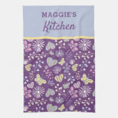 Niedliche Lila Retro-Herz-Blume Schmetterlinge Geschirrtuch (Vertikal)