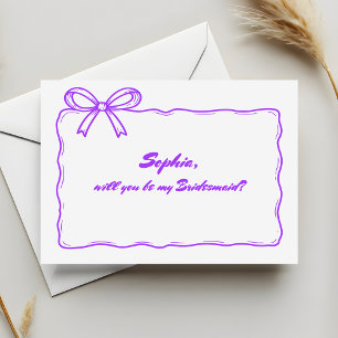 Niedliche Lila Ribbon Bow wirst du meine Bridesmai Einladung