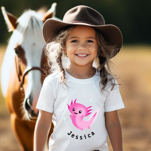 Niedliche Lila rosa Axolotl-Blase mit Namen T-Shirt