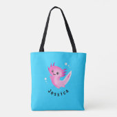 Niedliche Lila rosa Axolotl-Blase mit Namen Tasche (Rückseite)