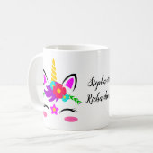 Niedliche Lila Rosa Einhorn Rote Blume Personalisi Kaffeetasse (Vorderseite Links)