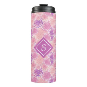 Niedliche Lila Rose Floral Custom Monogram Thermosbecher