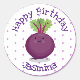 Niedliche lila Rübenanschauung Cartoon Runder Aufkleber