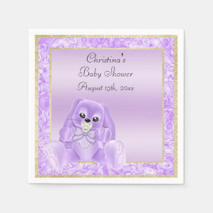 Niedliche lila schlaffe Ohr-Häschen-Baby-Dusche Serviette