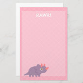 Niedliche Lila Triceratops Dinosaurier Stationieru Briefpapier (Vorne/Hinten)