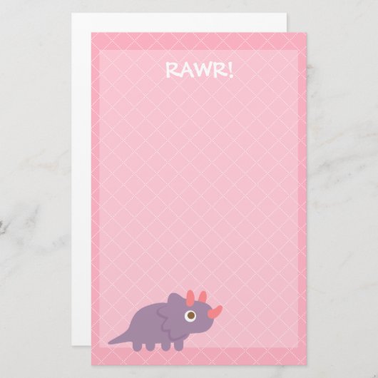 Niedliche Lila Triceratops Dinosaurier Stationieru Briefpapier (Vorne/Hinten)
