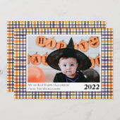 Niedliche Lila und Orange Karierte Halloween-Fotok Ankündigung (Vorne/Hinten)