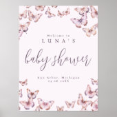 Niedliche Lila und rosa Schmetterlingsdusche Begrü Poster (Vorne)