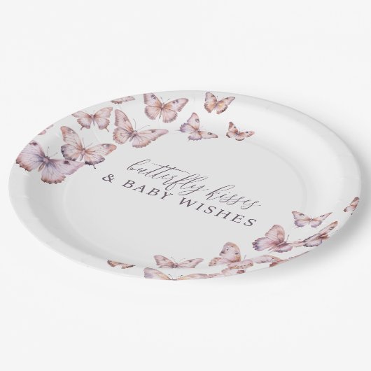 Niedliche Lila und rosa Schmetterlingsdusche Pappteller (Schrägansicht)