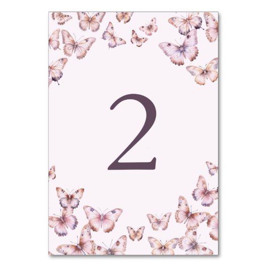 Niedliche Lila und rosa Schmetterlingsdusche Tischnummer (Vorderseite)