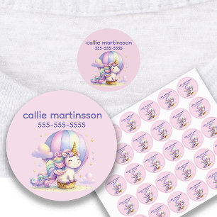 Niedliche Lila Unicorn Ballon Kind Name Telefon Kinderetiketten
