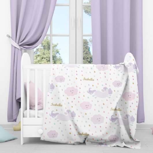 Niedliche Lila Unicorn Girl's Personalisiert Fleecedecke