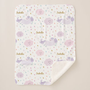 Niedliche Lila Unicorn Girl's Personalisiert Sherpadecke