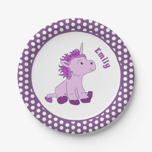 Niedliche Lila Unicorn Polka Dot Kid zum Geburtsta Pappteller