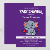 Niedliche Lila Vector Boy Elephant Babydusche Einladung (Vorne/Hinten)