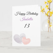 Niedliche Lila Wasserfarbe Doppelherz 13. Geburtst Karte (Gelbe Blume)