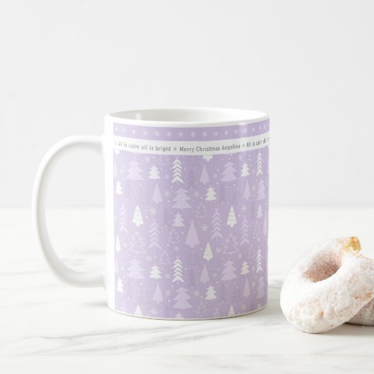 Niedliche Lila Weihnachtsbäume Personalisiert Kaffeetasse (Mit Donut)