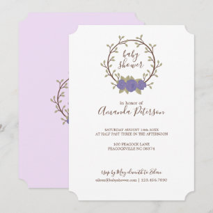 Niedliche Lilac Floral Wreath Baby Dusche Einladung