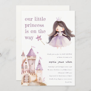 Niedliche Lilac Princess Castel Watercolor Babydus Einladung