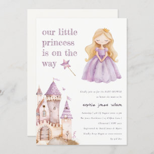 Niedliche Lilac Princess Castel Watercolor Babydus Einladung