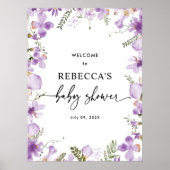 Niedliche Lilac Wildblumen Babydusche Begrüßungspo Poster (Vorne)