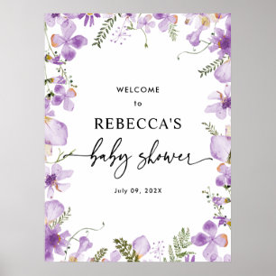 Niedliche Lilac Wildblumen Babydusche Begrüßungspo Poster