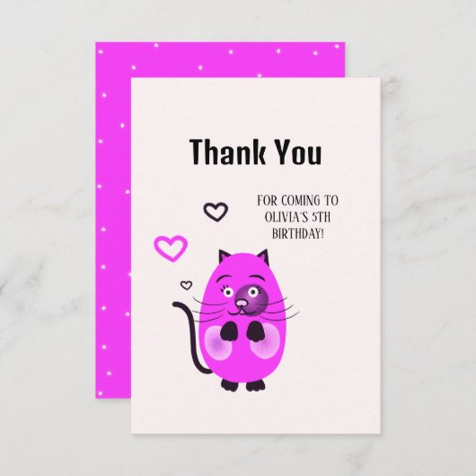 Niedliche Lilatkatze Dankeskarte (Vorne/Hinten)