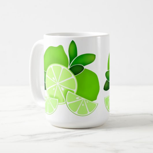 Niedliche Limes Limone Scheiben Sonniges Zitrusmus Kaffeetasse (Vorderseite Links)