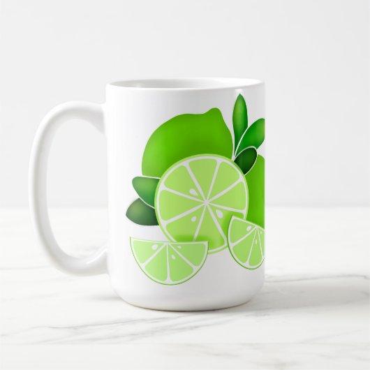 Niedliche Limes Limone Scheiben Sonniges Zitrusmus Kaffeetasse (Links)