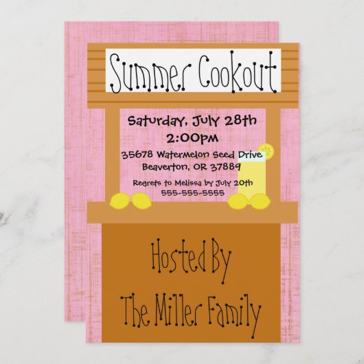 Niedliche Limonade-Stand-Sommer GRILLEN Einladung (Vorne/Hinten)