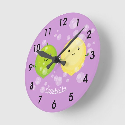 Niedliche Limone Cartoon-Illustration Runde Wanduhr (Winkel)