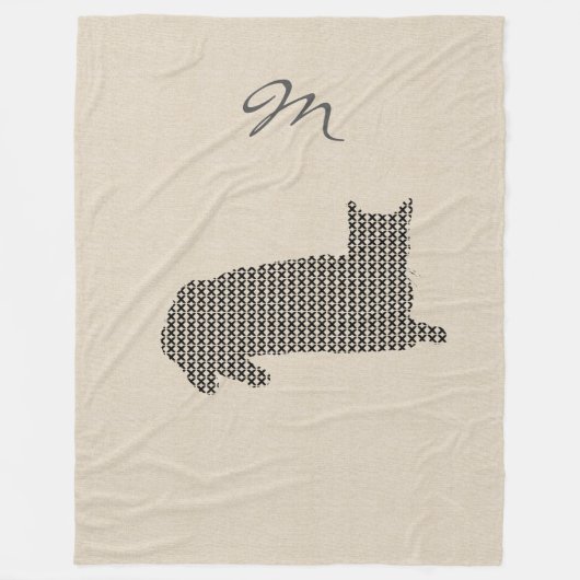 Niedliche Linen sehen schwarze Katzenmonogramm Fleecedecke (Vorderseite)
