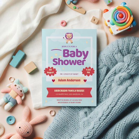 Niedliche Lion Baby Duwer Invitation - Gender Neut Einladung