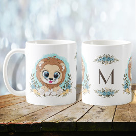 Niedliche Lion Charming Floral Monogram Kaffeetasse
