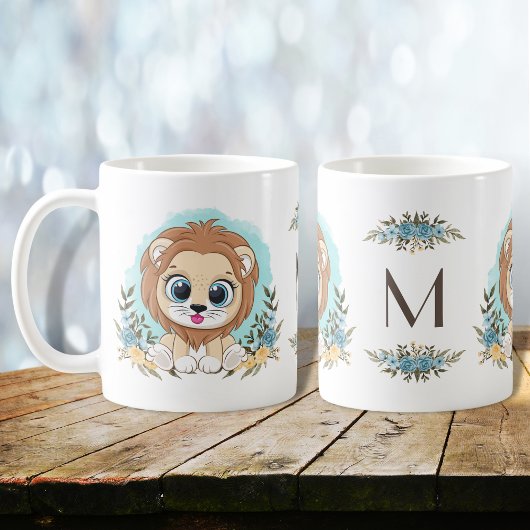 Niedliche Lion Charming Floral Monogram Kaffeetasse