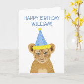 Niedliche Lion Cub Illustration Happy Birthday Karte (Gelbe Blume)