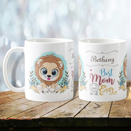 Niedliche Lion Floral Themed Beste Mama je Persona Kaffeetasse