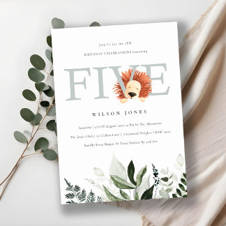 Niedliche Lion Foliage 5. Geburtstagsparty Einladu Dankeskarte